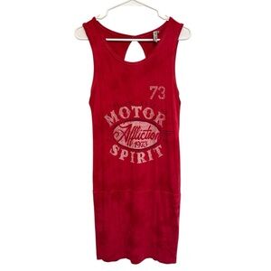 Y2K Era Affliction Rhinestone Bold Red “Moto Spirit” Tank Top Mini Dress XS